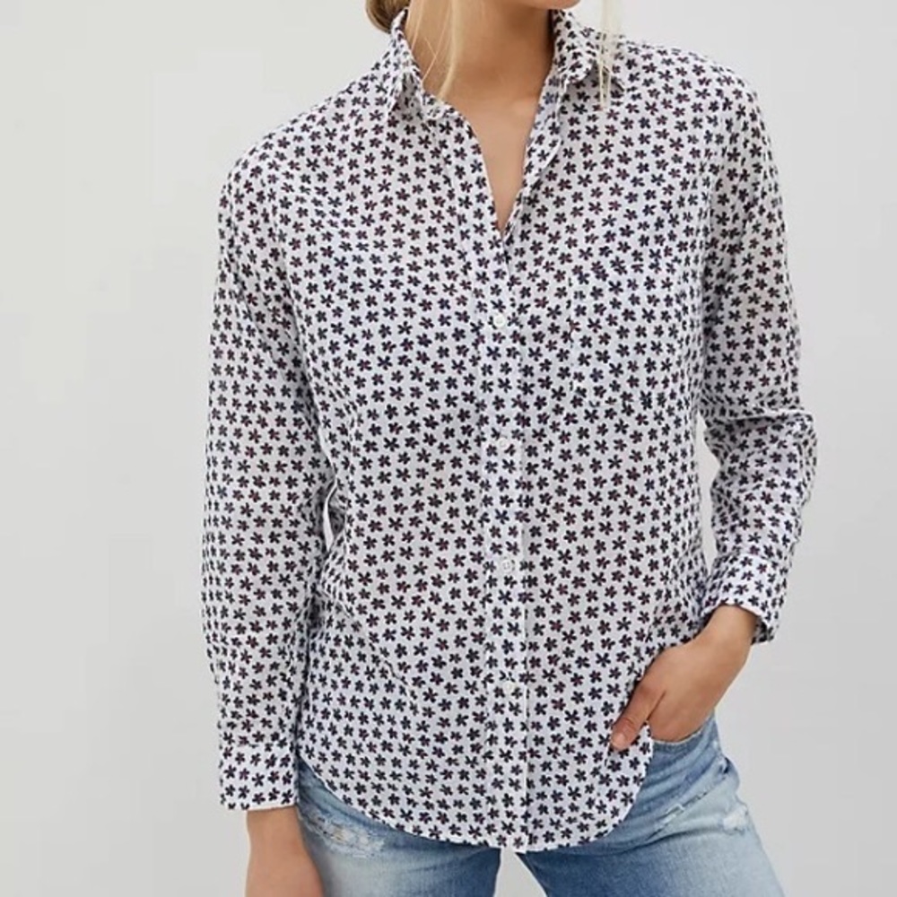 GRAYSON The Hero Blue Floral Print Cotton Buttondown Shirt Top